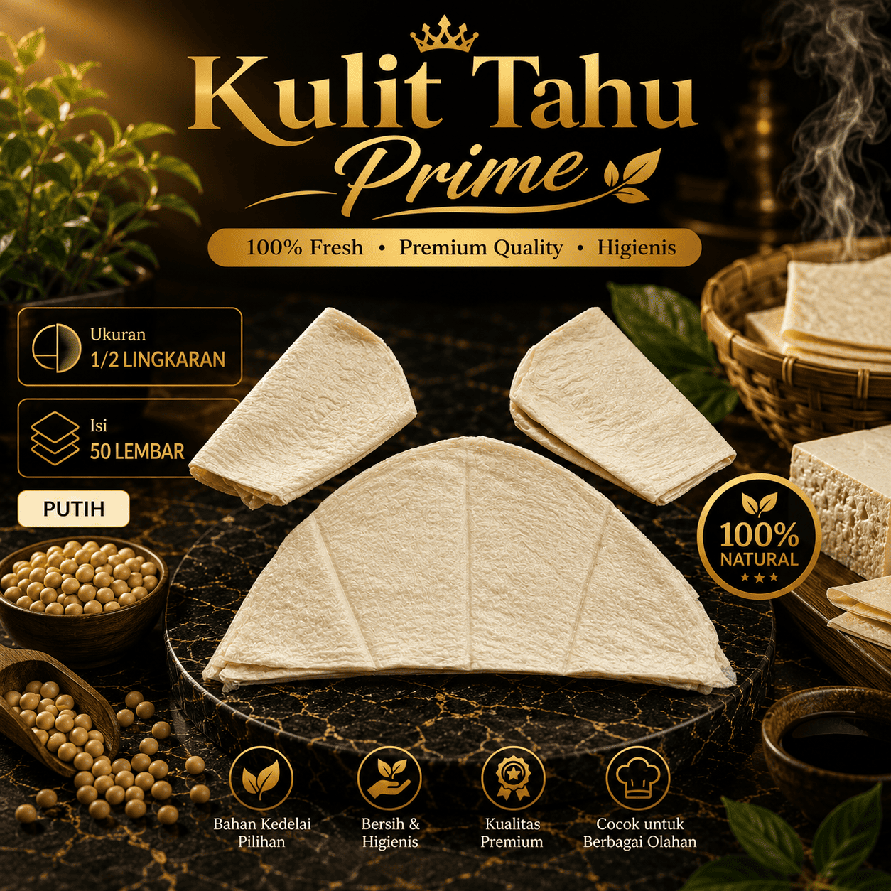 Kulit Tahu 1/2 Lingkaran Putih